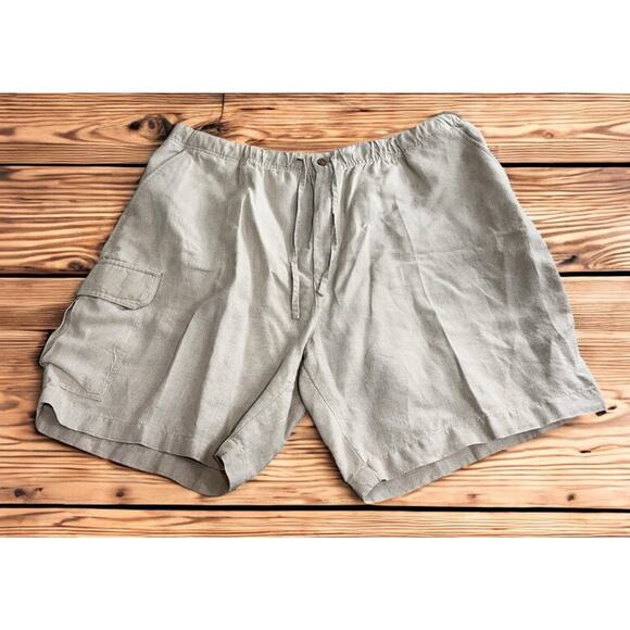 Caribbean Beige Linen Shorts Sz 48 Big Drawstring Elastic Waist 8.5" Inseam Mens - Picture 1 of 7